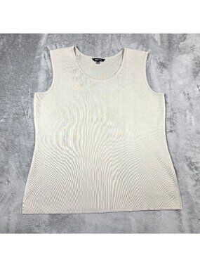 Misook Top Womens Large Beige Knit Scoop Neck Tank Shell Side Split Hems